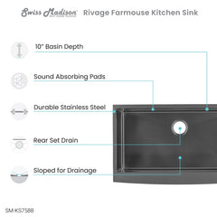 Swiss Madison Rivage 33" x 21" Stainless Steel, Single Basin, Farmhouse Kitchen Sink with Apron - SM-KS758 - The Home Selection