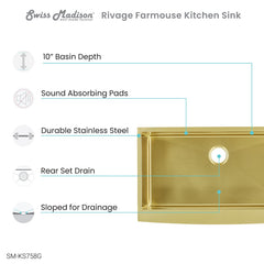 Swiss Madison Rivage 33" x 21" Stainless Steel, Single Basin, Farmhouse Kitchen Sink with Apron - SM-KS758 - The Home Selection