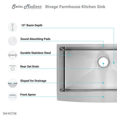 Swiss Madison Rivage 33" x 21" Stainless Steel, Single Basin, Farmhouse Kitchen Sink with Apron - SM-KS758 - The Home Selection