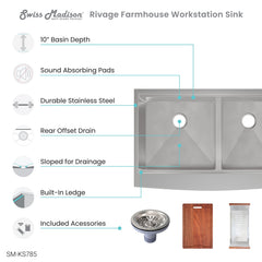 Swiss Madison Rivage 33 x 22 Dual Basin Apron Kitchen Workstation Sink - SM-KS785 - The Home Selection