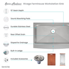 Swiss Madison Rivage 33 x 22 Single Basin Apron Kitchen Workstation Sink - SM-KS780 - The Home Selection
