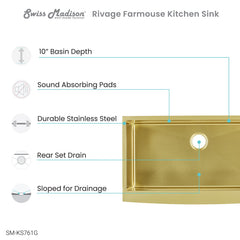 Swiss Madison Rivage 36" x 21" Stainless Steel, Single Basin, Farmhouse Kitchen Sink with Apron - SM-KS761 - The Home Selection