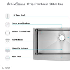 Swiss Madison Rivage 36" x 21" Stainless Steel, Single Basin, Farmhouse Kitchen Sink with Apron - SM-KS761 - The Home Selection