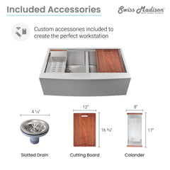 Swiss Madison Rivage 36 x 22 Dual Basin Apron Kitchen Workstation Sink - SM-KS787 - The Home Selection