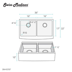 Swiss Madison Rivage 36 x 22 Dual Basin Apron Kitchen Workstation Sink - SM-KS787 - The Home Selection