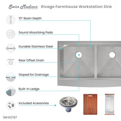 Swiss Madison Rivage 36 x 22 Dual Basin Apron Kitchen Workstation Sink - SM-KS787 - The Home Selection