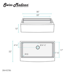 Swiss Madison Rivage 36 x 22 Single Basin Apron Kitchen Workstation Sink - SM-KS786 - The Home Selection