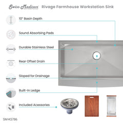 Swiss Madison Rivage 36 x 22 Single Basin Apron Kitchen Workstation Sink - SM-KS786 - The Home Selection