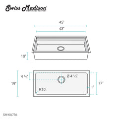Swiss Madison Rivage 45 x 19 Single Basin Undermount Kitchen Workstation Sink - SM-KU756 - The Home Selection
