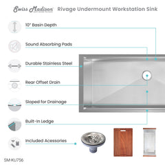 Swiss Madison Rivage 45 x 19 Single Basin Undermount Kitchen Workstation Sink - SM-KU756 - The Home Selection