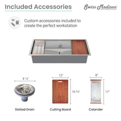 Swiss Madison Rivage 45 x 19 Single Basin Undermount Kitchen Workstation Sink - SM-KU756 - The Home Selection