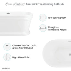 Swiss Madison Santorini 60" Freestanding Tub Glossy White - SM-FB591 - The Home Selection