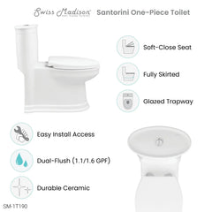 Swiss Madison Santorini One-Piece Elongated Toilet Dual-Flush 1.1/1.6 gpf - SM-1T190 - The Home Selection