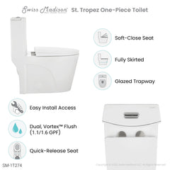 Swiss Madison St. Tropez One-Piece Elongated Toilet, 10" Rough-In 1.1/1.6 gpf - SM-1T274 - The Home Selection