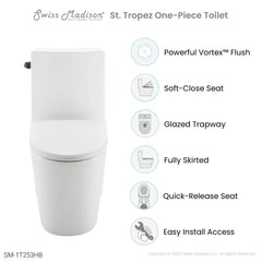 Swiss Madison St. Tropez One Piece Elongated Toilet Side Flush 1.28 gpf, Black Hardware - SM-1T253HB - The Home Selection