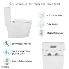 Swiss Madison St. Tropez One-Piece Elongated Toilet Vortex™ Dual-Flush 1.1/1.6 gpf - SM-1T254 - The Home Selection