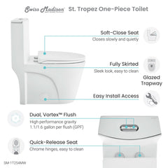 Swiss Madison St. Tropez One-Piece Elongated Toilet Vortex™ Dual-Flush 1.1/1.6 gpf - SM-1T254 - The Home Selection