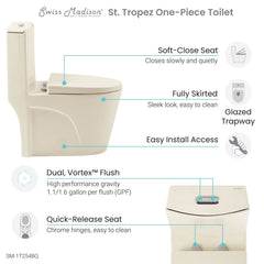 Swiss Madison St. Tropez One-Piece Elongated Toilet Vortex™ Dual-Flush 1.1/1.6 gpf - SM-1T254 - The Home Selection