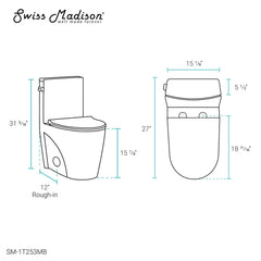 Swiss Madison St. Tropez One-Piece Elongated Toilet Vortex™ Side Flush 1.28 gpf in Matte Black - SM-1T253MB - The Home Selection