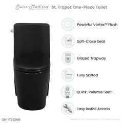 Swiss Madison St. Tropez One-Piece Elongated Toilet Vortex™ Side Flush 1.28 gpf in Matte Black - SM-1T253MB - The Home Selection