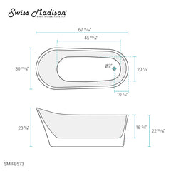 Swiss Madison Sublime 67" Single Slipper Freestanding Bathtub - SM-FB573 - The Home Selection