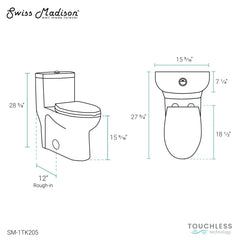 Swiss Madison Sublime One Piece Elongated Toilet with Touchless Retrofit Dual Flush 1.1/1.6 gpf ﻿- SM-1TK205 - The Home Selection