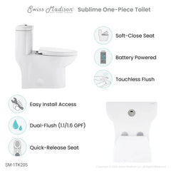 Swiss Madison Sublime One Piece Elongated Toilet with Touchless Retrofit Dual Flush 1.1/1.6 gpf ﻿- SM-1TK205 - The Home Selection