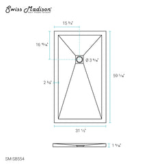 Swiss Madison Terre B Series 60" x 32" Reversible Drain Shower Base - SM-SB554 - The Home Selection