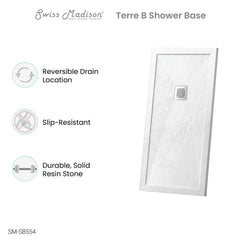 Swiss Madison Terre B Series 60" x 32" Reversible Drain Shower Base - SM-SB554 - The Home Selection