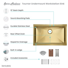 Swiss Madison Tourner 30" x 19" Stainless Steel, Single Basin, Undermount Kitchen Workstation Sink- SM-KU800 - The Home Selection