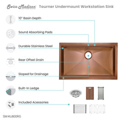 Swiss Madison Tourner 30" x 19" Stainless Steel, Single Basin, Undermount Kitchen Workstation Sink- SM-KU800 - The Home Selection