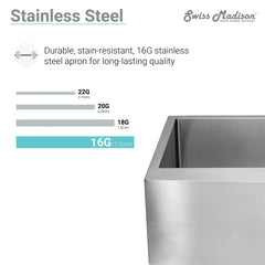 Swiss Madison Tourner 30" x 21" Stainless Steel, Single Basin, Farmhouse Kitchen Sink with Apron - SM-KS760 - The Home Selection