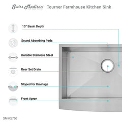 Swiss Madison Tourner 30" x 21" Stainless Steel, Single Basin, Farmhouse Kitchen Sink with Apron - SM-KS760 - The Home Selection