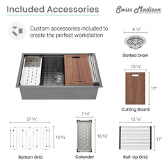 Swiss Madison Tourner 32" x 19" Stainless Steel, Single Basin, Undermount Kitchen Workstation Sink - SM-KU801 - The Home Selection