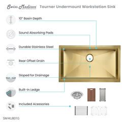 Swiss Madison Tourner 32" x 19" Stainless Steel, Single Basin, Undermount Kitchen Workstation Sink - SM-KU801 - The Home Selection