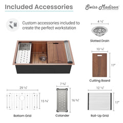 Swiss Madison Tourner 32" x 19" Stainless Steel, Single Basin, Undermount Kitchen Workstation Sink - SM-KU801 - The Home Selection