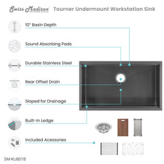 Swiss Madison Tourner 32" x 19" Stainless Steel, Single Basin, Undermount Kitchen Workstation Sink - SM-KU801 - The Home Selection