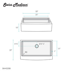 Swiss Madison Tourner 33" x 22" Stainless Steel, Single Basin, Farmhouse Kitchen Workstation Sink with Apron - SM-KS28 - The Home Selection