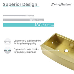 Swiss Madison Tourner 33" x 22" Stainless Steel, Single Basin, Farmhouse Kitchen Workstation Sink with Apron - SM-KS28 - The Home Selection