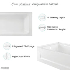 Swiss Madison Virage 60" x 30" Left or Right Hand Drain Alcove Bathtub with Apron - SM-AB58 - The Home Selection