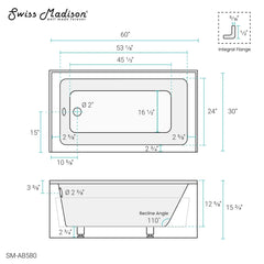 Swiss Madison Virage 60" x 30" Left or Right Hand Drain Alcove Bathtub with Apron - SM-AB58 - The Home Selection