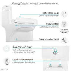 Swiss Madison Virage One-Piece Elongated Toilet Vortex™ Dual-Flush 1.1/1.6 gpf - SM-1T118 - The Home Selection