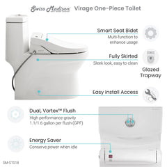 Swiss Madison Virage One-Piece Toilet with Vivante Smart Seat Bidet 1.1/1.6 gpf - SM-ST018 - The Home Selection