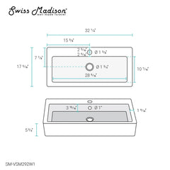 Swiss Madison Voltaire 32" Wide Rectangle Vessel Sink in White Marble - SM-VSM292W1 - The Home Selection
