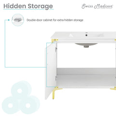 Swiss Madison Voltaire 36" Single, Bathroom Vanity in White with Gold Hardware - SM-BV320 - The Home Selection