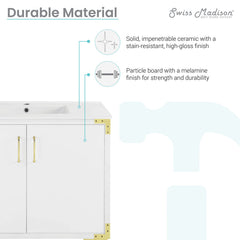 Swiss Madison Voltaire 36" Single, Bathroom Vanity in White with Gold Hardware - SM-BV320 - The Home Selection