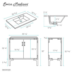Swiss Madison Voltaire 36" Single, Bathroom Vanity in White with Gold Hardware - SM-BV320 - The Home Selection