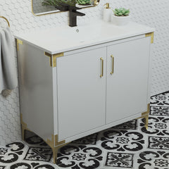 Swiss Madison Voltaire 36" Single, Bathroom Vanity in White with Gold Hardware - SM-BV320 - The Home Selection
