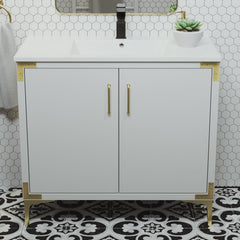 Swiss Madison Voltaire 36" Single, Bathroom Vanity in White with Gold Hardware - SM-BV320 - The Home Selection