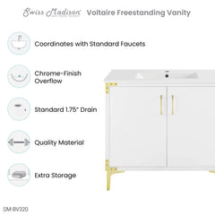 Swiss Madison Voltaire 36" Single, Bathroom Vanity in White with Gold Hardware - SM-BV320 - The Home Selection